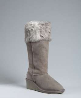Koolaburra grey sheepskin Trinity rabbit fur trimmed wedge boots