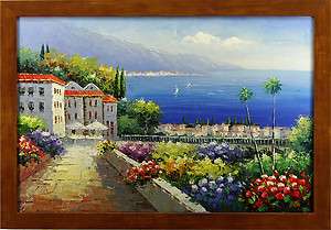 Coastal Mediterranean Island Town Ocean View City Art FRAMED OIL 