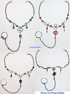 10 ANKLETS CHAIN TOE RING STONE PERU WHOLESALE JEWELRY  