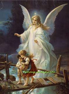 wonderful paintinglittle boy and girl with angel  