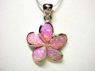 925 Sterling Silver Pink Opal Plumeria Flower Beautiful Charm Pendant 