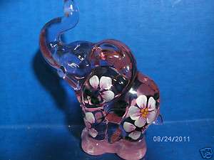 FENTON~HAND PAINTED FLOWERS BY C A HALL~PINK ELEPHANT  