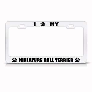  Miniature Bull Terrier Dog White Metal License Plate Frame 