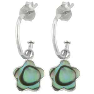  Sterling Silver Abalone Flower Charm Hoop Earrings (0.4 