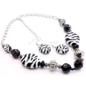  Western Cowgirl Zebra Print Chunky Beads Necklace 