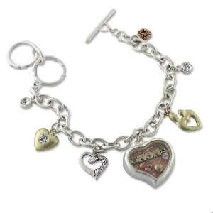 Toggle closure; MOM charm with floating heart and clear stone 