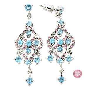     Aquamarine & Pink Cubic Zirconia Chandelier Earrings Jewelry