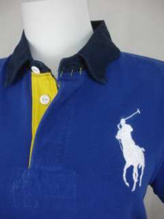 NWT Ralph Lauren Misses Rugby Polo Shirt Big Pony Mesh Blue White Navy 