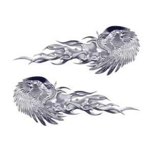  Eagle Wing Flame Graphics in Silver   5.5 h x 14 w 