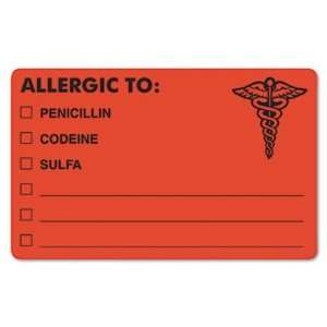  New Drug Allergy Medical Warning Labels 4 x 2 1/2 Case 