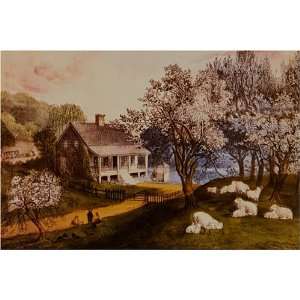 American Homestead Spring by Currier and Ives, 17 x 20 Fine Art 