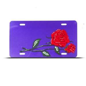  Red Purple Rose Novelty Airbrushed Metal License Plate 