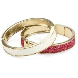 Betsey Johnson Rio Pink and White Glitter Bangle Bracelet Set
