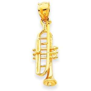  Dimensional Trumpet Pendant in 14k Yellow Gold Jewelry