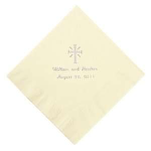 Personalized Silver Cross Luncheon Napkins   Ivory   Tableware 