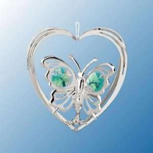  Chrome Butterfly in Heart Ornament   Green Swarovski 