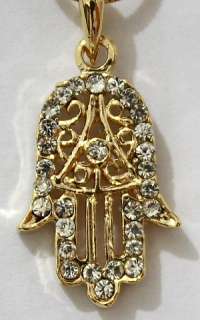 Hamsa with Sparkling Crystals Gold Tone Rhodium Plated Pendant and 