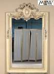   French Antique White Finish Large Rectangular Mirror w/ Carved Frame
