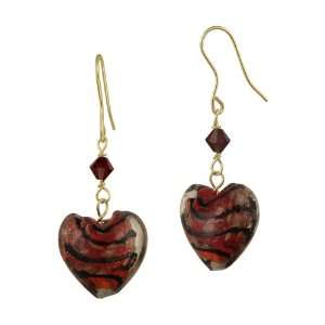   Crystal and Hand Blown Glass Heart Drop French Wire Earrings Jewelry