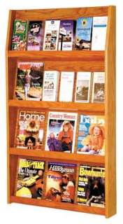 New Oak Wood 4 Tier Slanted Back Shelves Magazine/Literature Wall 