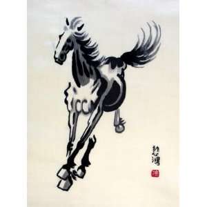  Chinese Silk Embroidery Wall Hanging Black Horse 