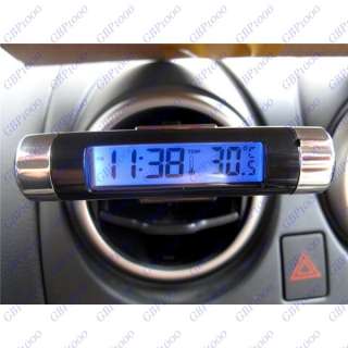 2in1 Clip on LCD Practical Car Thermometer Automotive Digital Clock 