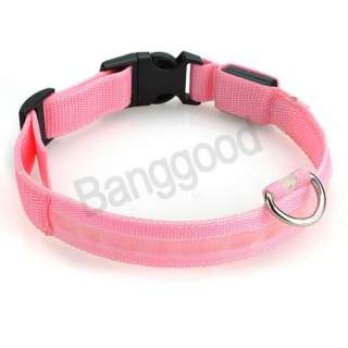 New Nylon LED Dog Pet Flashing Light Up Safety Collar Pink Medium Size 