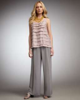 Sheer Draped Jacket, Tiered Silk Tank & Wide Leg Pants