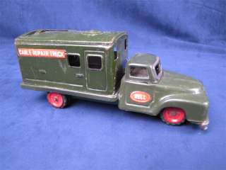 Vintage Tin Friction Bell Cable Repair Truck Japan  