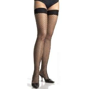  Industrial Fishnet Elastic Top Thigh High Stockings in Red 