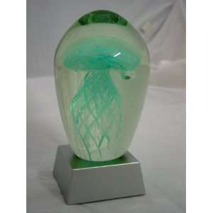Blue Glass Jellyfish Paperweight 4.5 (Glow in Dark) With 3 Color LED 
