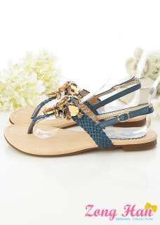 Perfect Jeweled Flat Sandals Beige Blue   