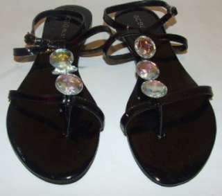   Patent Leather Jeweled T Strap Sandals Shoes Womens 6.5 B NIB  