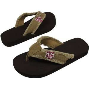   Aggies Unisex Frayed Flip Flops   Khaki (Small)