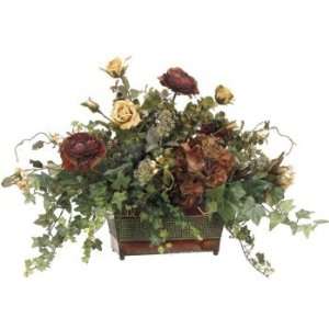  Silk Flower Ledge Planter with Roses & Hydrangeas Patio 