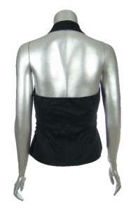 Sutton Studio Womens Linen Blend Black Zip Up Halter Top Vest 4  