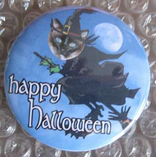 HALLOWEEN witch Siamese Cat badge button pin flair PETGIFT  