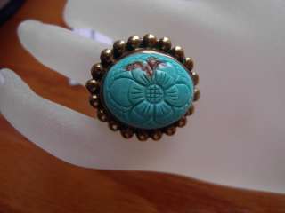 Stephen Dweck Oval Blue Turquoise/Bead Bronze Ring Size 7 New  