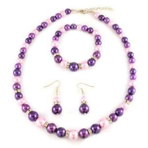   Bleek2sheek Purple and Lavender Glass Pearl Bead Jewelry Set Jewelry
