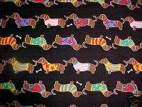 DACHSHUND DOGS IN SWEATERS ON BLACK FABRIC BTY NEW  
