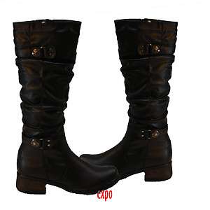   Fashion Leather Slouch Back Zipper Mid Calf Tall Riding Boots  
