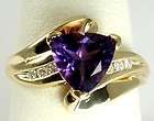 AMETHYST TRILLION CUT WITH A DIAMOND ON EACH SIDE 14K YELLOW GOLD RING 