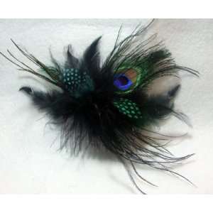  Black and Peacock Feather Comb Beauty