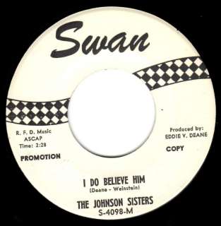 JOHNSON SISTERS pop teen 45 SWAN “I Do BelieveHim” HEAR  