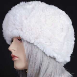 KH1850 White Womens 100% Rex Rabbit Fur Winter Hat  