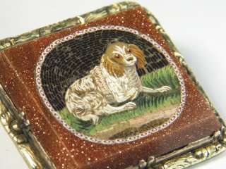  ANTIQUE GOLD MICROMOSAIC SPANIEL DOG PIN BROOCH 1830   