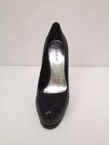   BEBE Black REGENT Snakeskin Leather Platform Pumps Heels Shoes  
