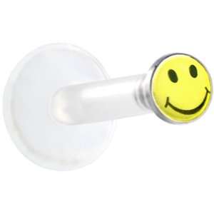    Clear Bioplast Yellow Smiley Face Logo Push In Labret Jewelry