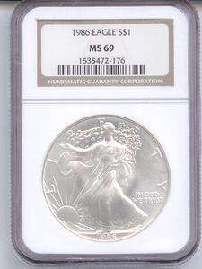1986 CERTIFIED SILVER EAGLE NGC MS 69  