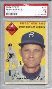 1954 Topps, #14 Preacher Roe, Dodgers, PSA 3 VG  